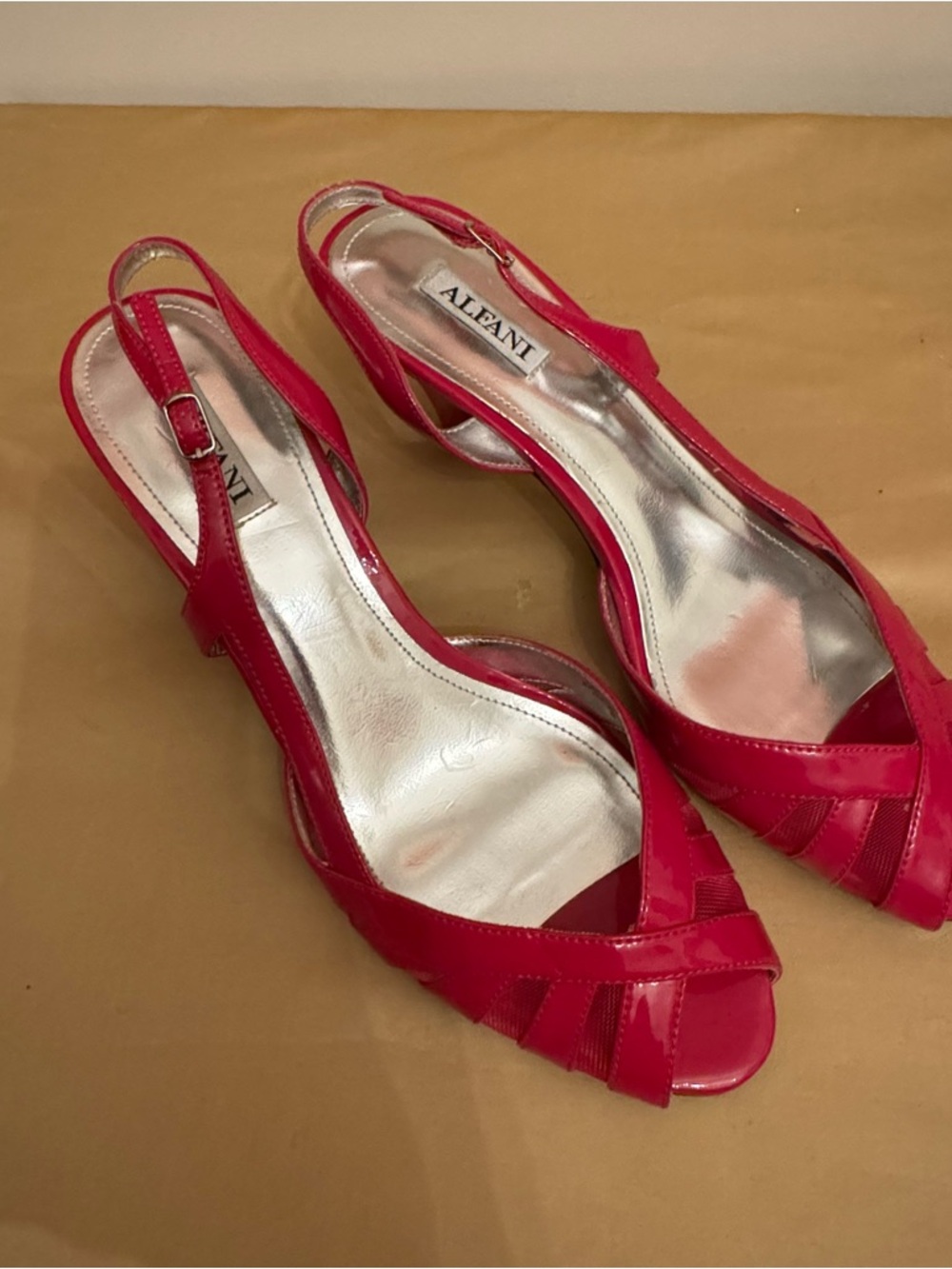 Alfani Pink Patent Slingback Heels | Sz 8.5 | Peep Toe Dress Shoes - Picture 3 of 6